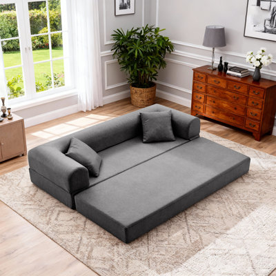 Boneless 78.5" Faux Leather Couch Convertible Sofa Bed,Oversized 3 Seater 26" Deep Seat Cloud Sofa Bed Couch with Pillows, No Assembly Modern Boneless Couch Compression Sofa in Box, Floor Sofa with Side Storage Pocket for Living Room
