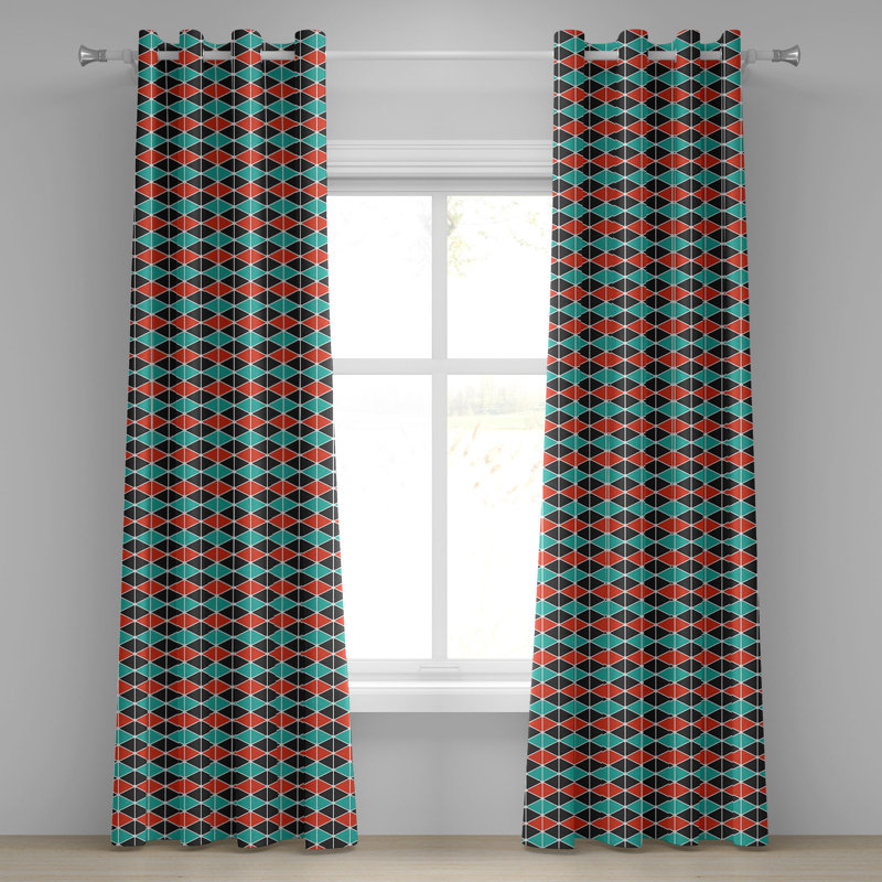 Rideau à œillets à motif géométrique à 2 panneaux East Urban Home, 50 po, vert corail foncé, L 50 po x L 108 po