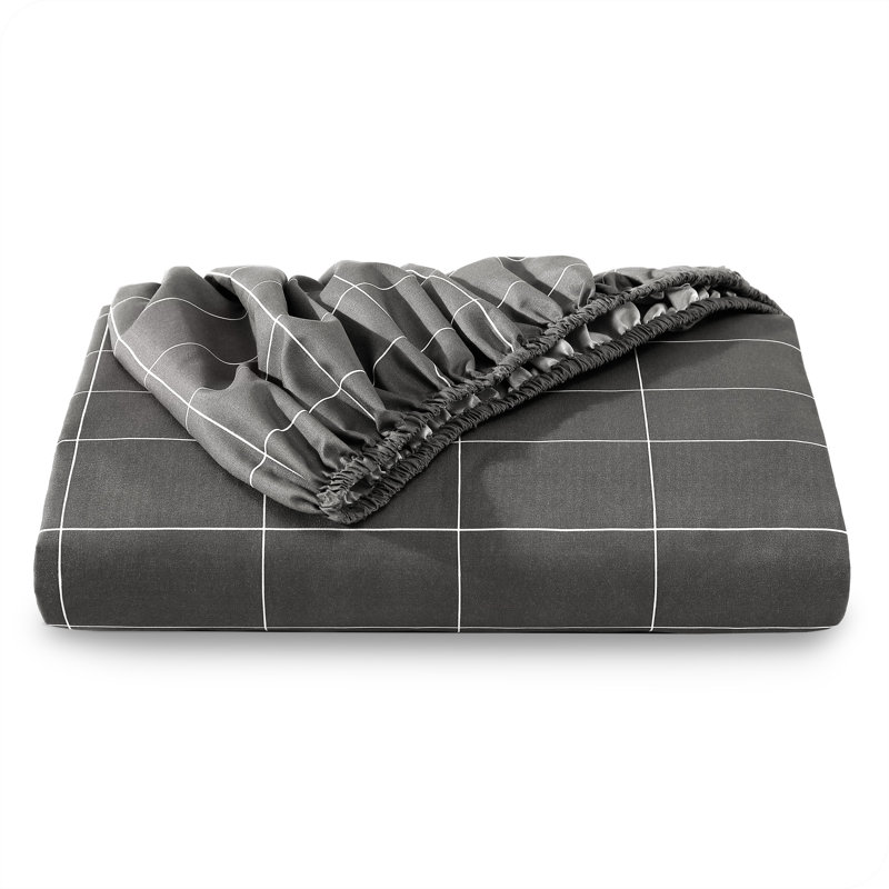 Microfiber Fitted Sheet, Queen Fitted Sheet, Grid - Gray/White