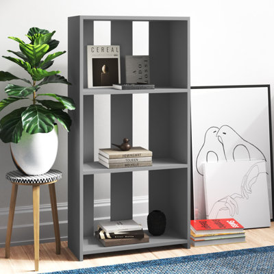 Modern Anthracite Color Bookshelf, 3 Shelves, 23.6 x 9.8 x 48.0 Inches | 100% Melamine Coated Particle Board, Thickness: 0.7 Inches | Wall-Mountable Design for Space-Saving Storage, Elegant & Functional Home Organization