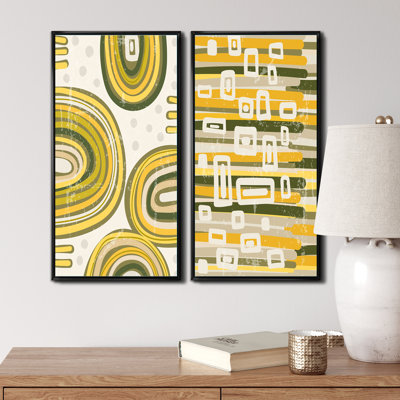 Formes géométriques abstraites en couleurs rétro III - ensemble de 2 peintures