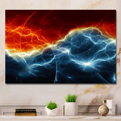 Fire and Ice Fractal Lightning - reproduction d'art sur toile encadrée