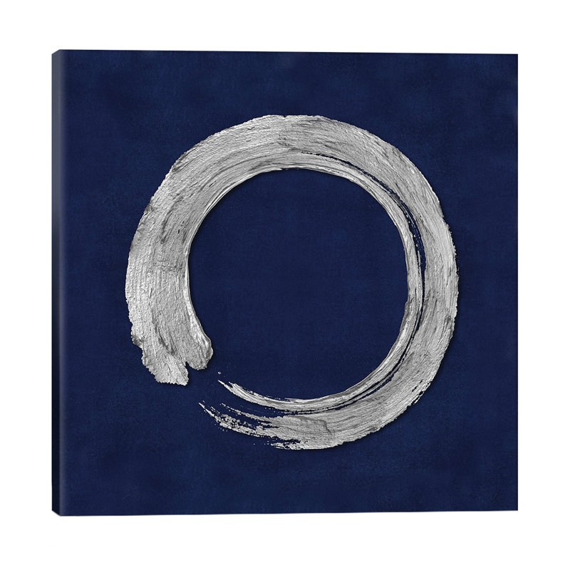 Silver Zen Circle On Blue I by Ellie Roberts - Print on Canvas, 93.98 cm H x 93.98 cm W x 1.91 cm D, No Frame