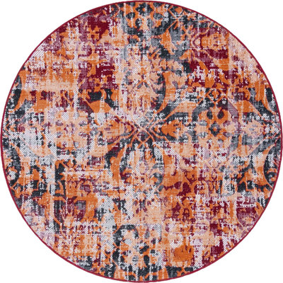 Tapis floral terre cuite