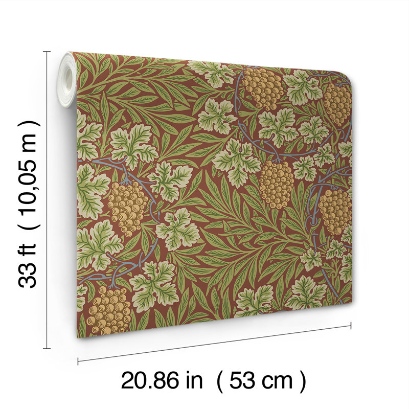 Vine Floral Wallpaper Roll, Ruby