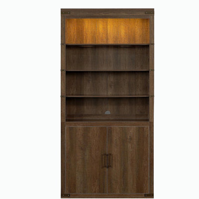 Bibliothèque moderne de 83,4 po de hauteur avec portes, bibliothèque avec tablettes réglables à 3 niveaux, tablettes avec éclairage à DEL, grande armoire de rangement pour le salon, bureau à domicile