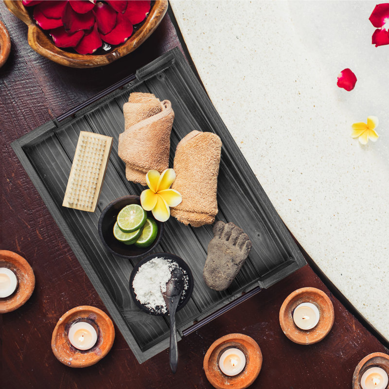 Ceeanna Solid Wood Tray, Dark Gray