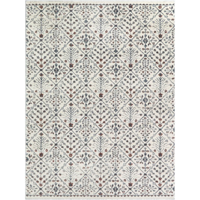 Gilles Blue/Rust Botanical Diamond Area Rug