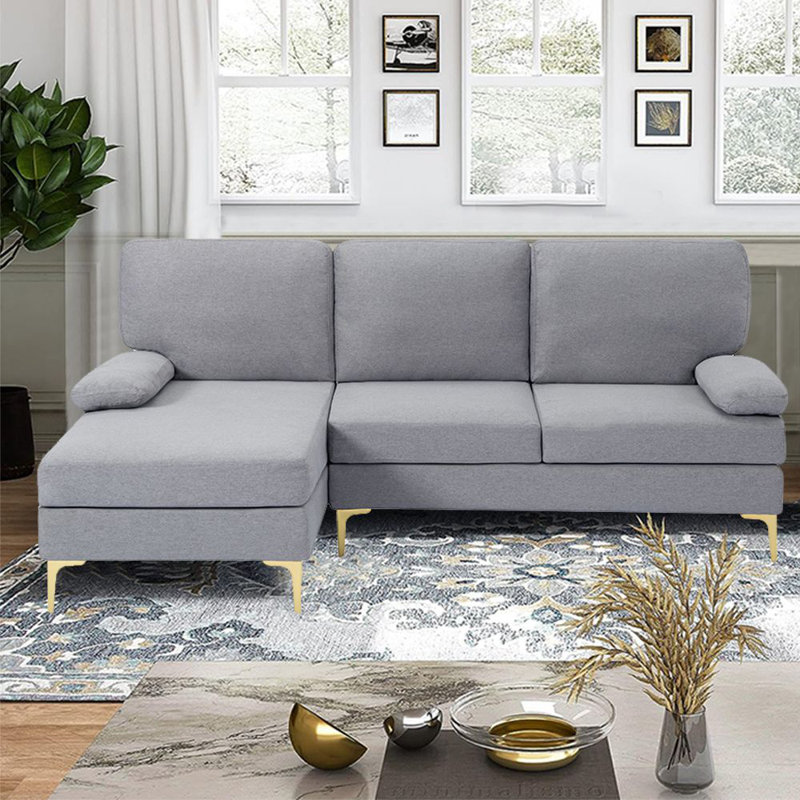 Canapé modulaire rembourré avec méridienne Pinchus, 100 % polyester gris clair