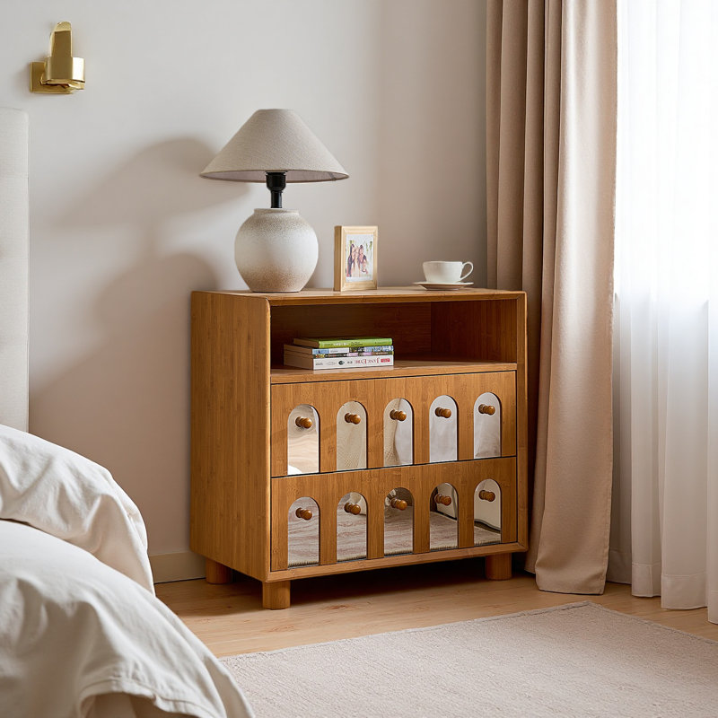  Two Drawers Nightstand, Natural