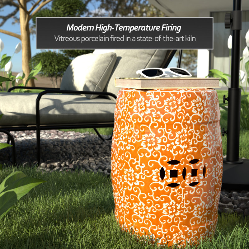 Maxima Ceramic Accent Stool, Orange