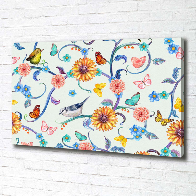 Flowers And Birds - Wrapped Canvas Print