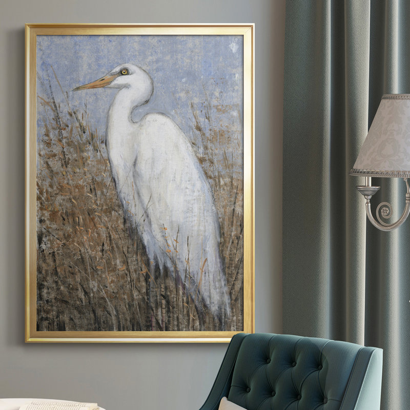 Toile encadrée de qualité supérieure White Heron II - prête à être accrochée, H 24,5 po x l 18,5 po x P 1 po, Cadre doré
