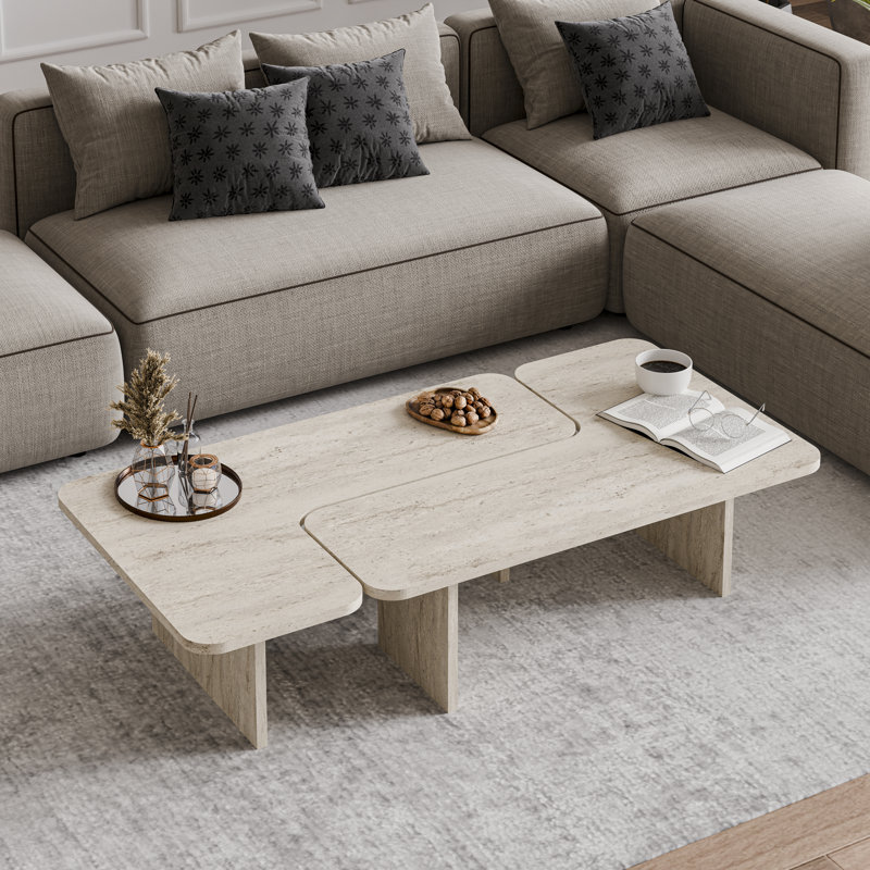 Toro 2 Pieces of Coffee Table, Travertein