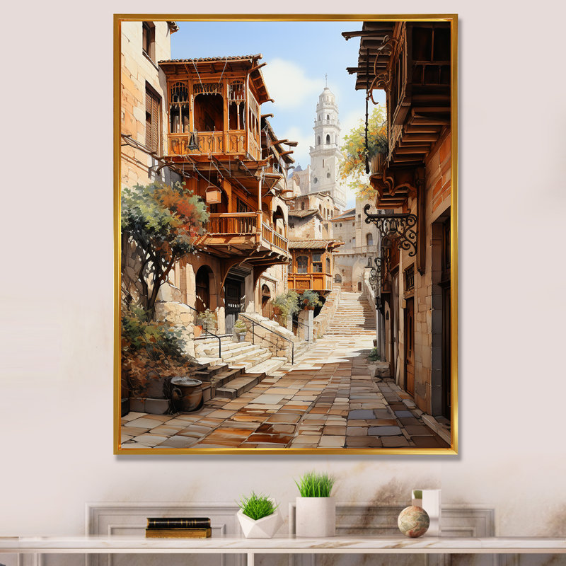 Reproduction d'art sur toile, Espagne, ville médiévale, Tolède, Espagne, H 40 po x l 30 po x P 1,5 po, Cadre flottant doré