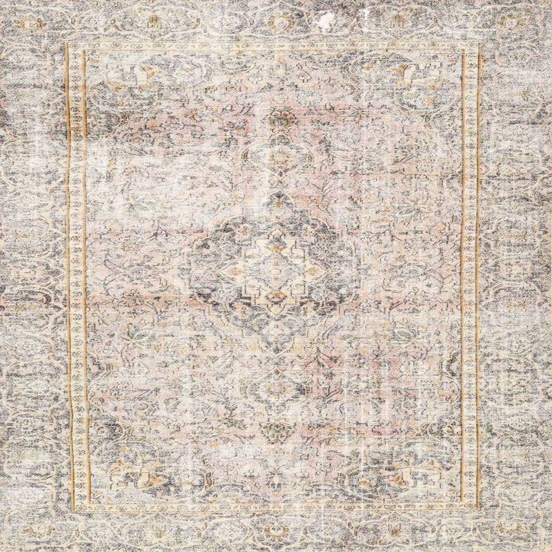Tapis traditionnel orange / beige / rose, Carré 6 pi