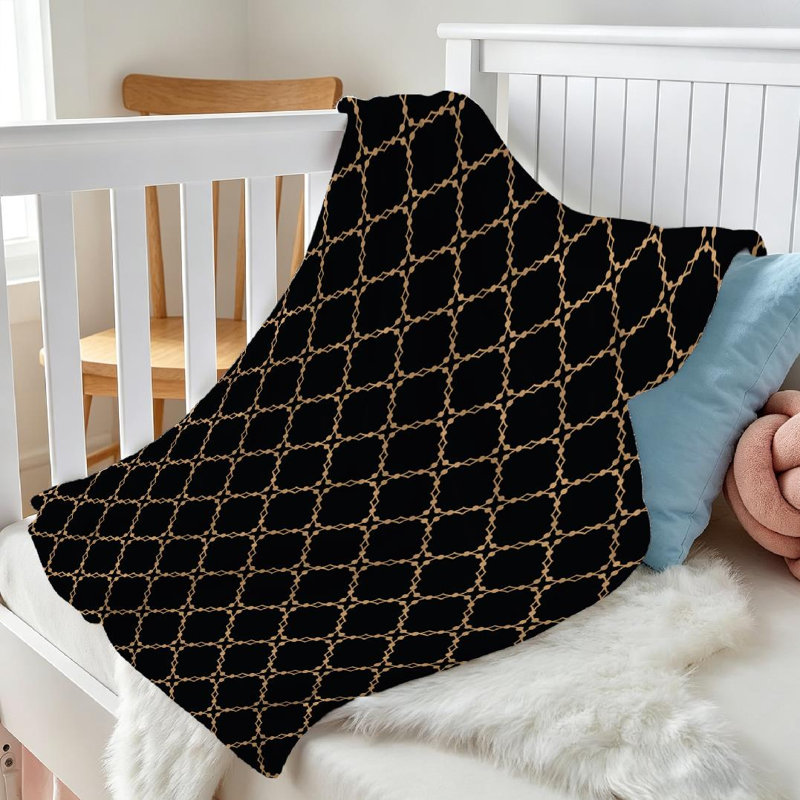 Jeté en molleton noir ultra doux en flanelle, motif en treillis avec imprimé recto, Throw 30" x 40"