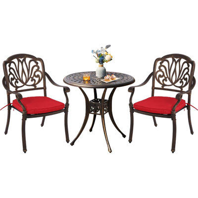 Ensemble bistro 3 pièces d'extérieur en fonte d'aluminium avec 2 chaises coussinées et 1 table parasol