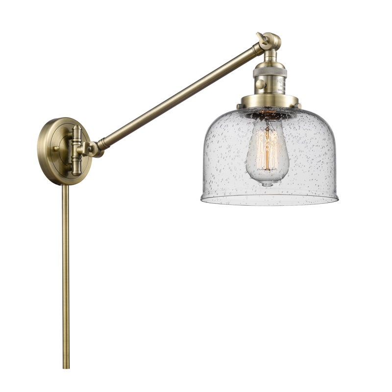 Bras pivotant à 1 lumière à intensité variable Talton, Laiton antique, Grainé, Ampoule DEL rétro de 3,5 watts