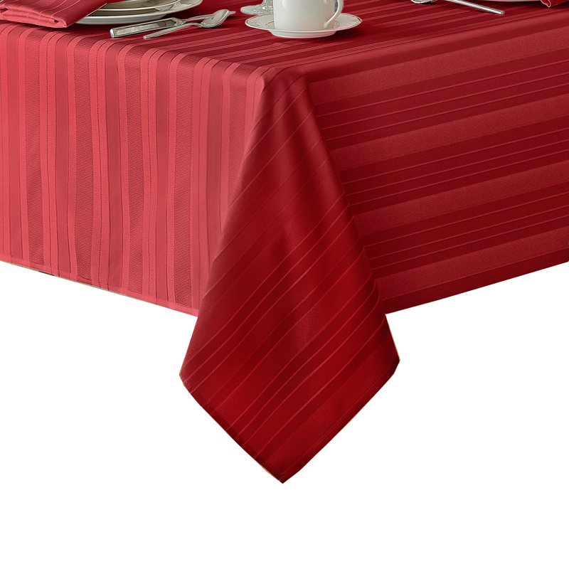 Robyn Striped Jacquard Polyester Square/Rectangle Tablecloth, 70" L x 52" W, Red, Rectangular
