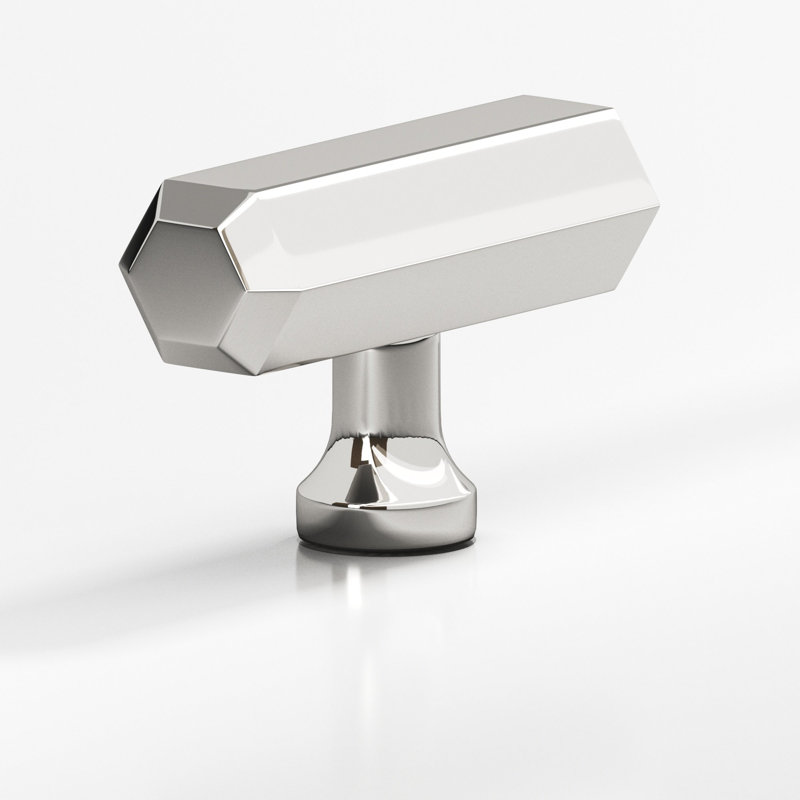 Hexagonal, T Cabinet Knob With Flared Post, Polished Nickel