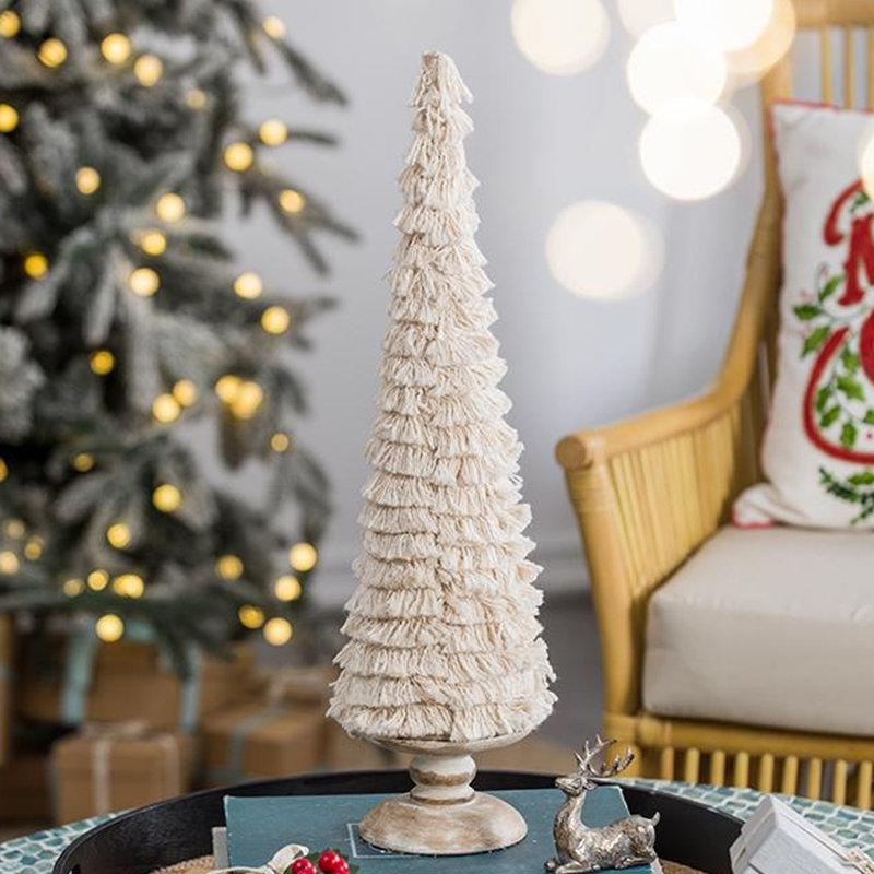 Arbre de Noël conique en coton 15 po avec pampilles, mini décorations de Noël pour arbre de Noël avec base en bois