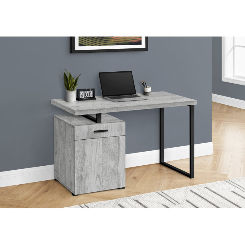 Bureau d'ordinateur, bureau personnel, ordinateur portable, installation à gauche, à droite, tiroirs de rangement, L 48 po, bureau, métal stratifié gris, contemporain, moderne