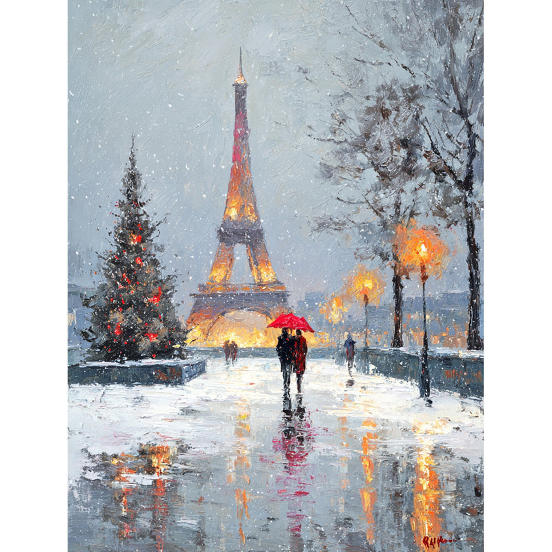 «Snowy Stroll to the Tower», art mural sur toile, H 24 po x l 16 po
