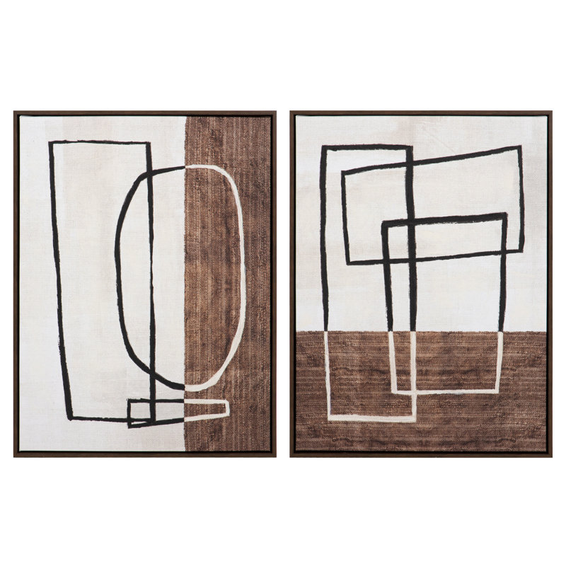 ABSTRACTS 50% HAND PAINTED SET 2 CANVAS 63x4x83 CM - 2 Piece Floater Frame Print Set on Canvas