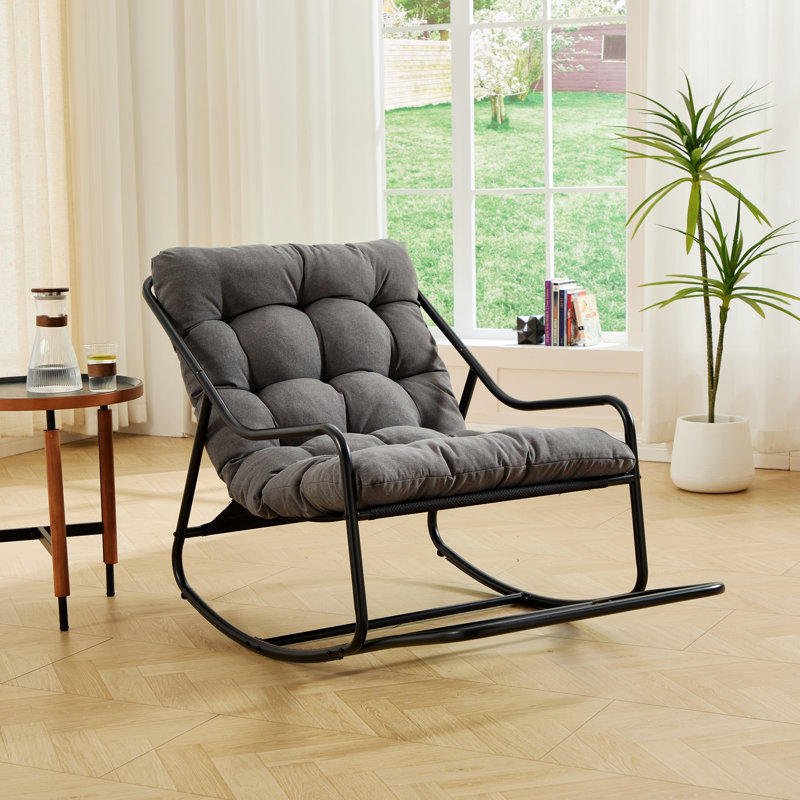Chaise berçante d'extérieur avec coussin moelleux, Gris, Noir