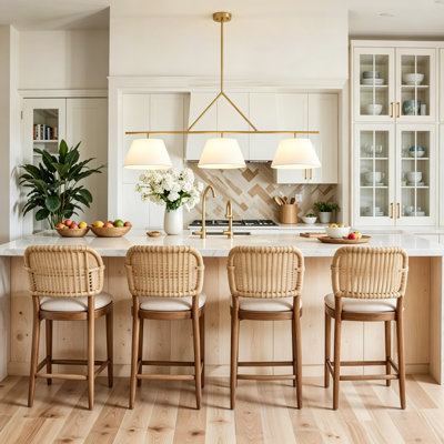 3-Light Modern Farmhouse Linear Pendant Light with White Fabric Shades for Kitchen Living Room