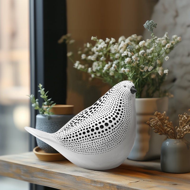  Morghan Dotted Tabletop Resting Bird Figurine, White