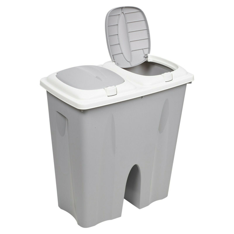 Annabesook Plastic Manual Lift Multi-Compartment Rubbish & Recycling Bin - 50L, Beige/White