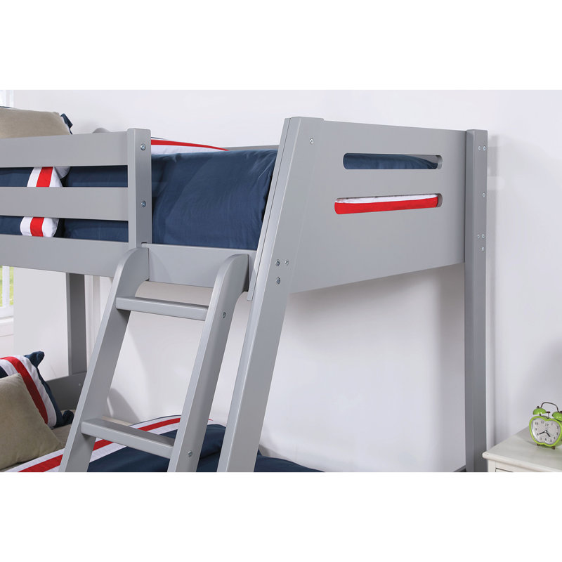 Gray Transitional Bunk Bed Featuring Reversible , 2 Underbed Drawers, Solid Wood Frame, Slat Design With Front - Access And Upper Rails, For A Quality Sleep