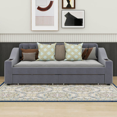 Twin Size Upholstered Daybed With USB Port And Storage Armrests -  Lark Manor™, 2FE46998806548D686D2D012B249BF81
