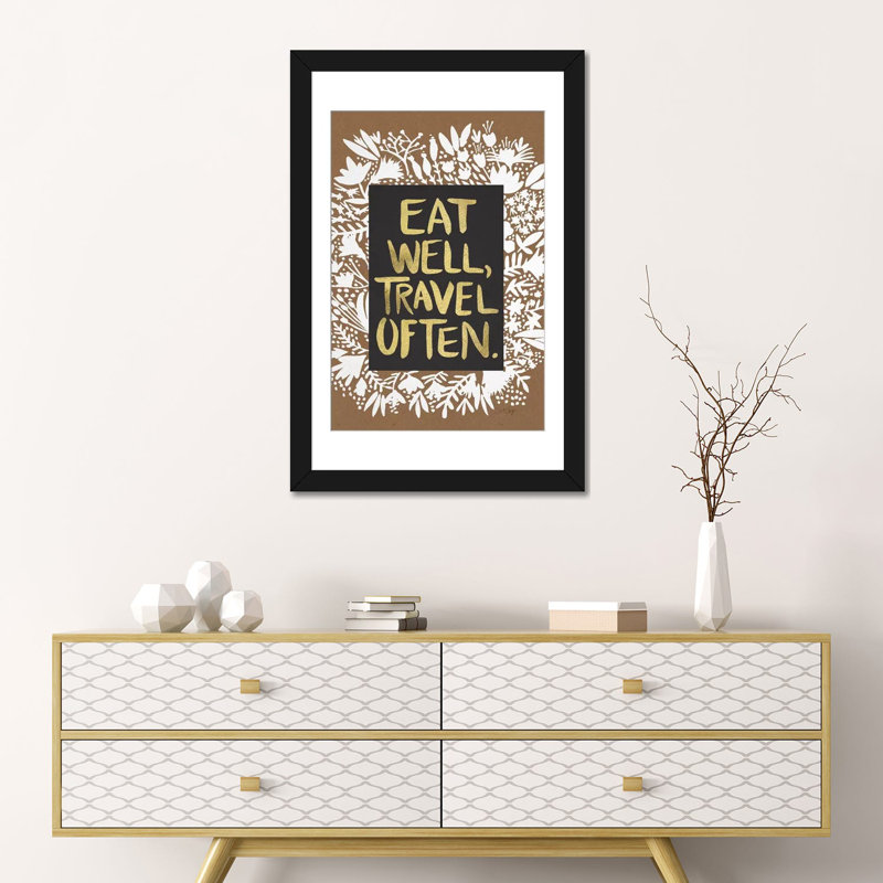 « manger travel », impression sur toile tendue artprint, H 24 po x l 16 po x P 1 po, Papier d'art encadré noir, Blanc