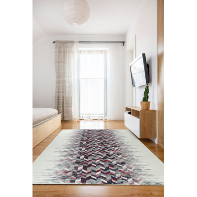 Tapis contemporain en laine tissé à plat multicolore Brenda