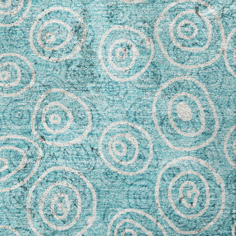 Tapis Dream Shag ADS728 à cercles, lavable à la machine de qualité supérieure, Teal, 9' x 12'