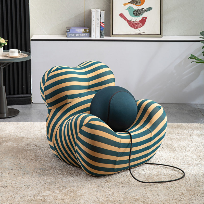 Fauteuil demi-tonneau avec repose-pieds, fauteuil confortable à rayures Mordern pour salon (3 couleurs, 2 tailles)
