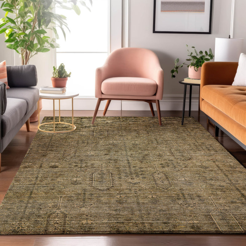 Tapis brun Prisco lavable à la machine de qualité supérieure, Rectangulaire 3 pi x 5 pi