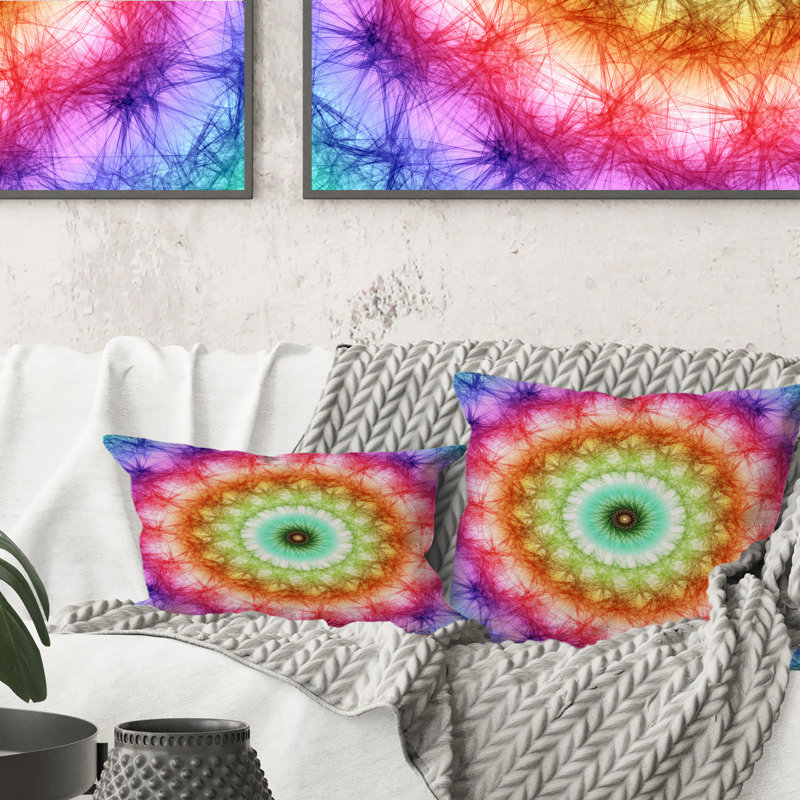 Coussin Vibrant Rainbow Mandala - imprimé moderne, 18 po x 18 po