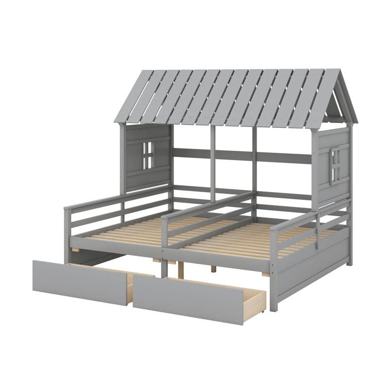 Lits plateforme simple avec tiroirs, Gris