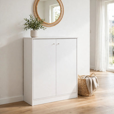 Armoire à chaussures étroite Juso, 2 portes, 5 tablettes, blanc, 41 pouces