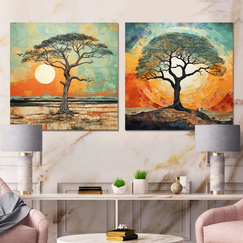 Désert africain arbre survivant I - arbre africain, ensemble de 2 impressions sur toile, Toile tendue