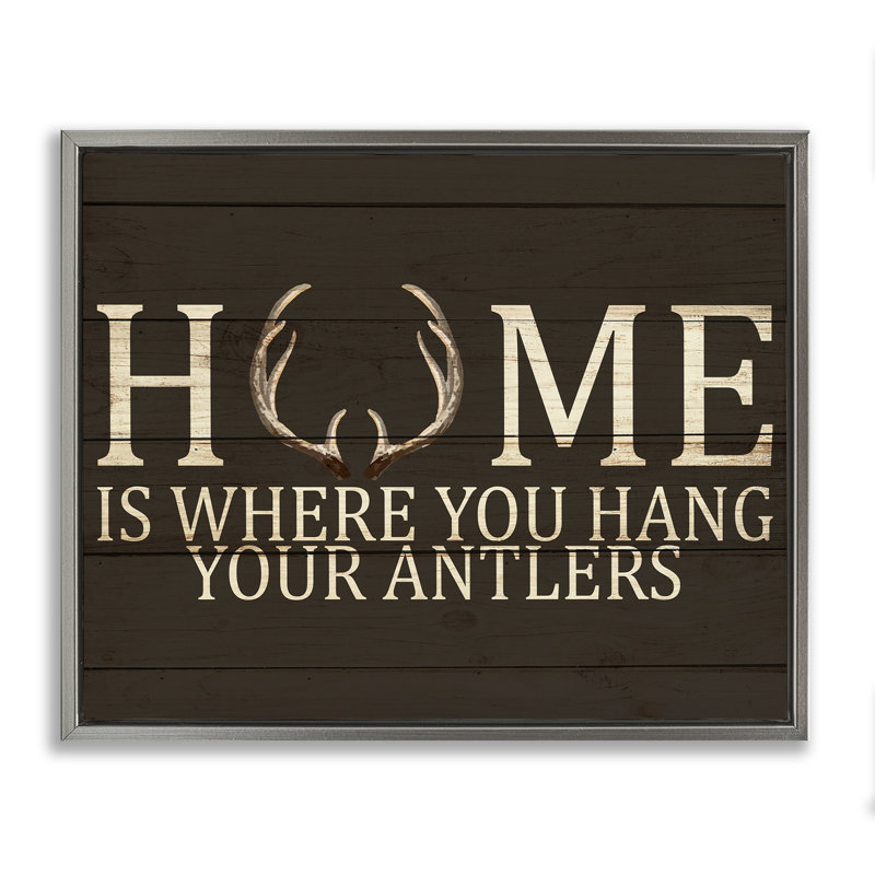 «Hang Your Antler», art mural sur toile flottant encadré rustique par Kim Allen, Cadre flottant gris lustré