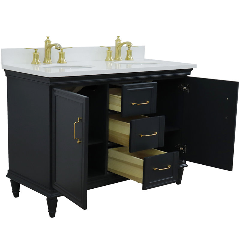 Ensemble de meuble-lavabo double 49 po Kora, Gris foncé, Granite
