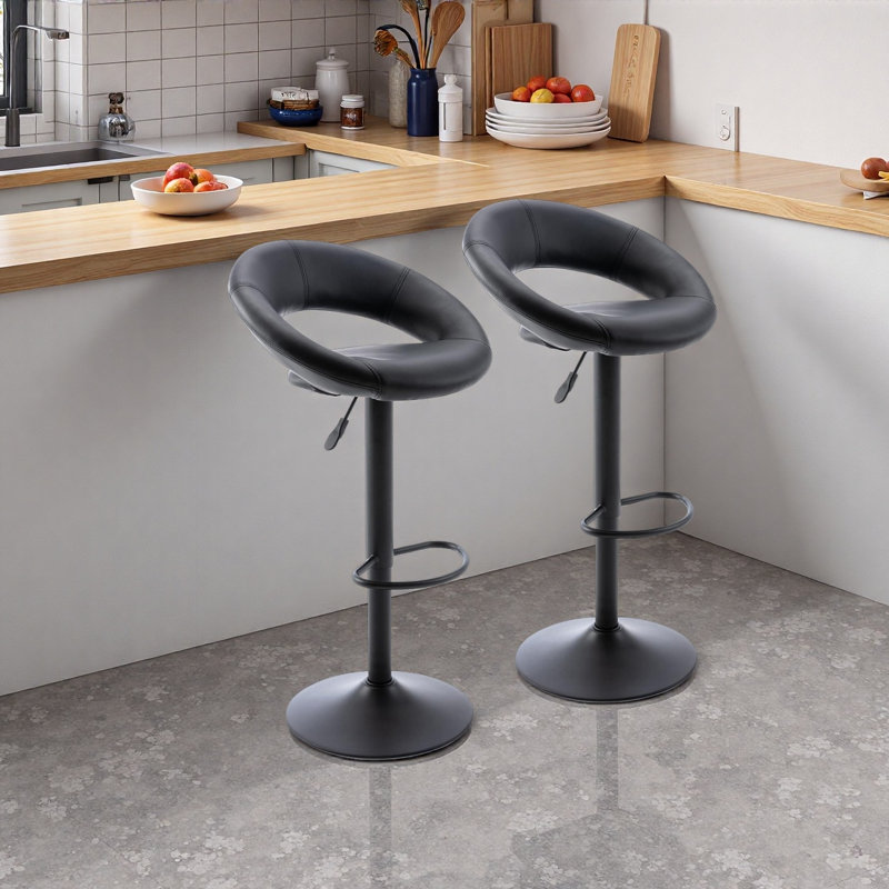 Mells Swivel Adjustable Height Bar Stool, Black, Black