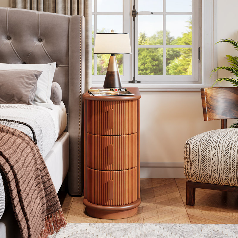 Stanekio Solid Wood 3 - Drawer End Table Set, Brown