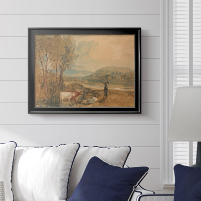 Paysage fluvial avec un château et des personnages-J.M.W. Toile tendue avec cadre Turner-c. début du 19e siècle