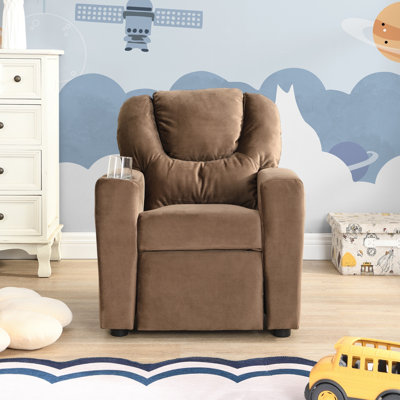 Fauteuil inclinable brun pour enfants, fauteuil inclinable en velours pour tout-petit avec porte-gobelet, appui-tête et repose-pieds pliable, canapé-lit ergonomique pour salle de jeux